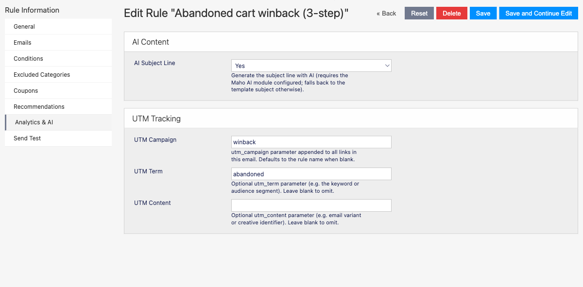 Analytics and AI tab