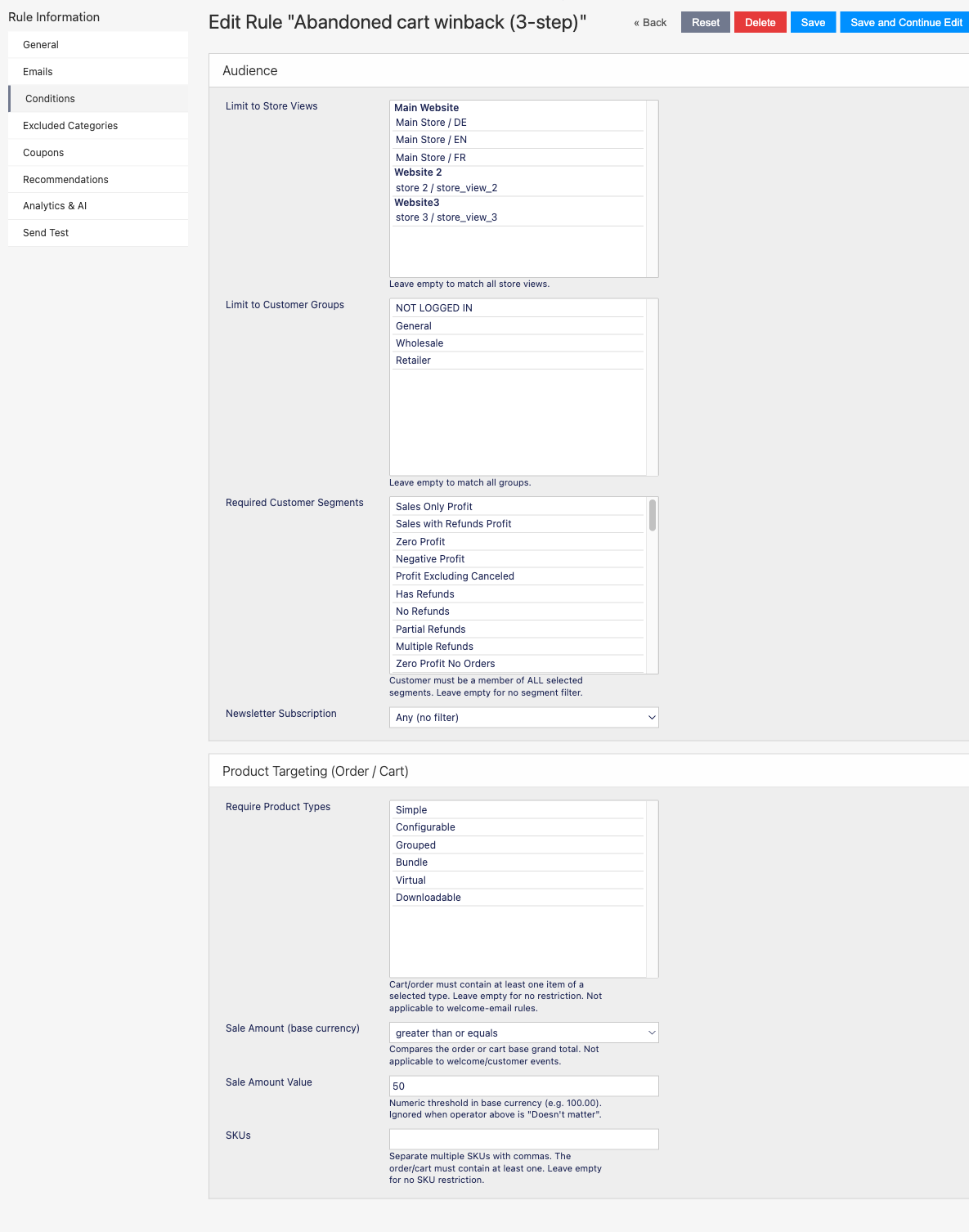 Conditions tab
