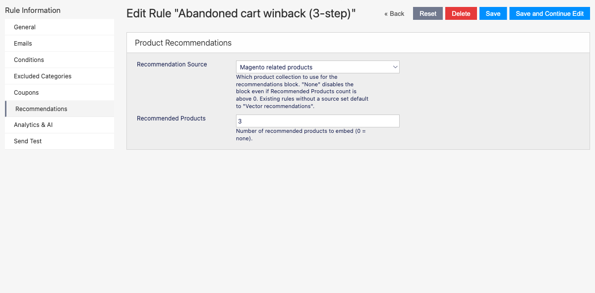 Recommendations tab