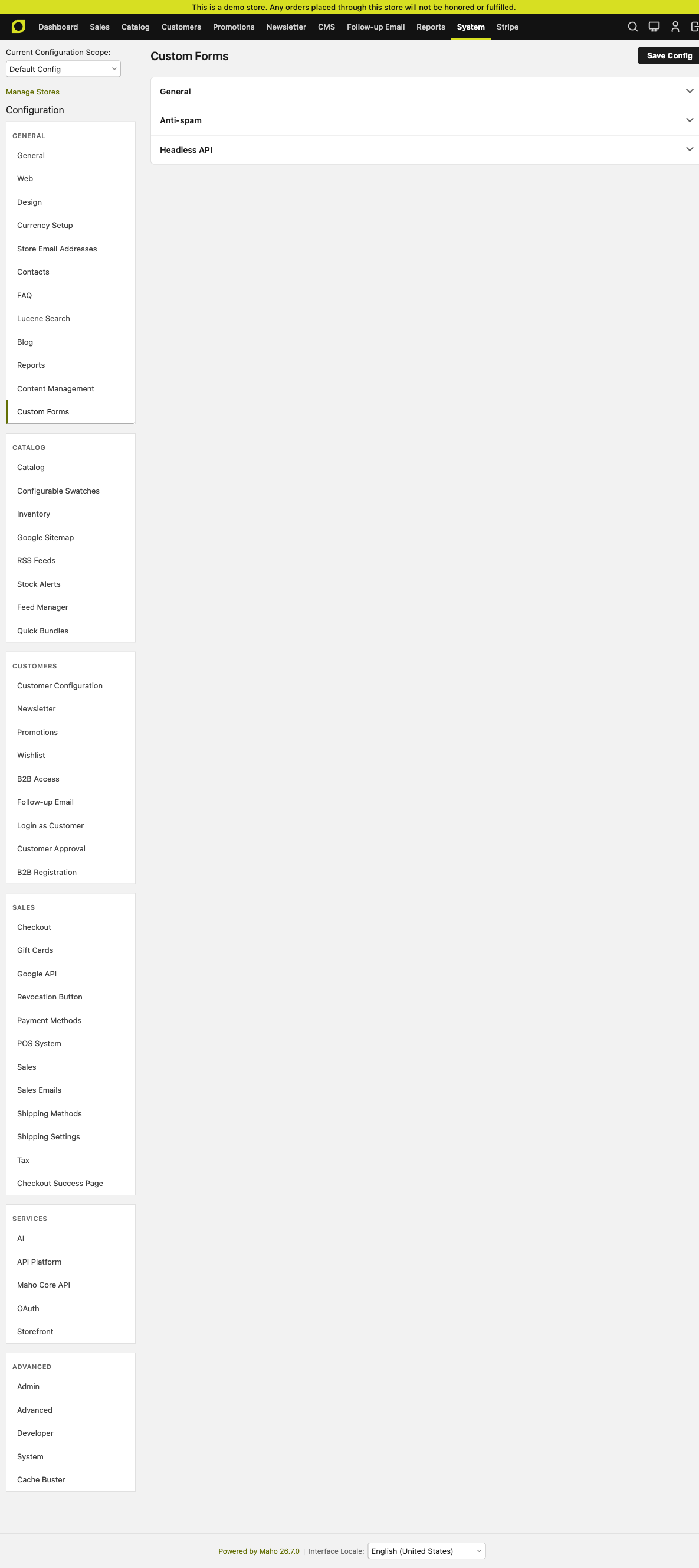 Custom Forms — anti-spam config