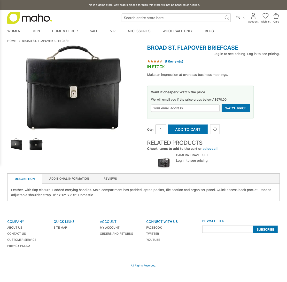 Guest PDP — "Log in to see pricing" in place of price