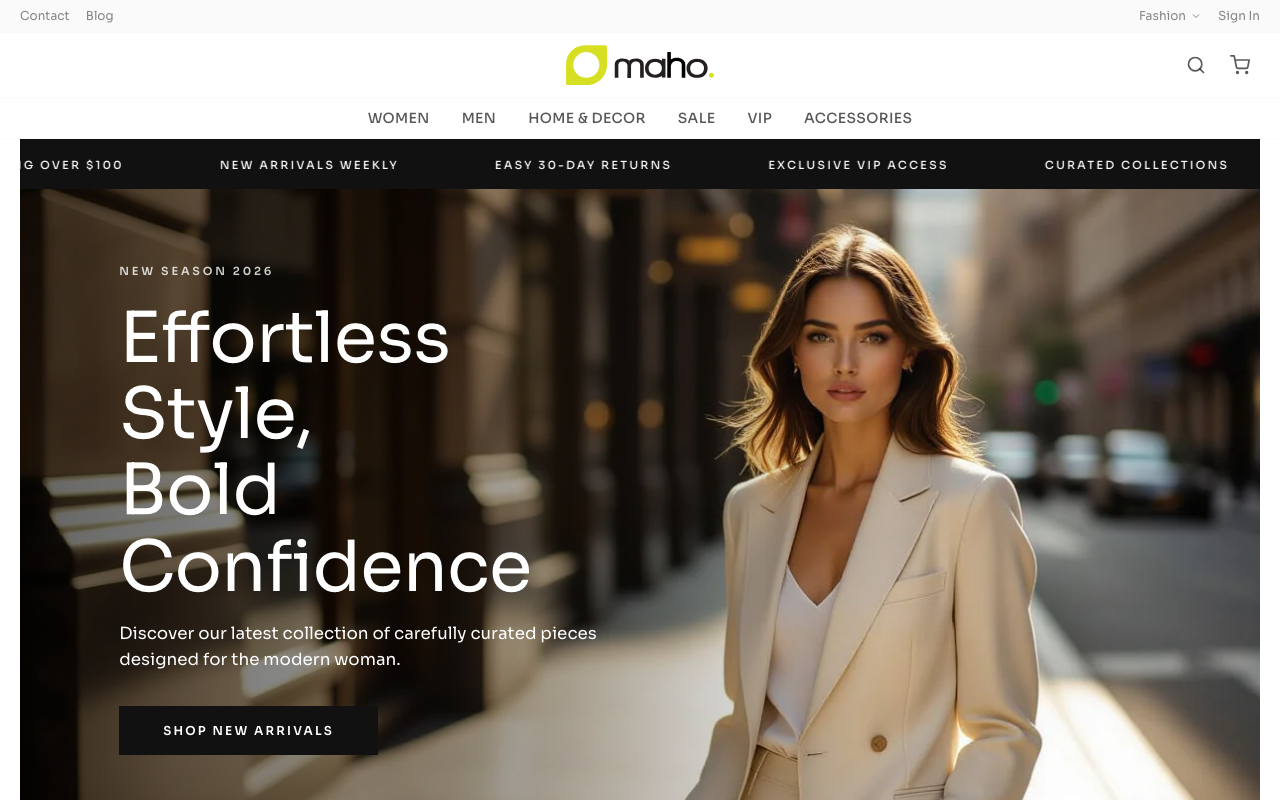 Homepage — header, navigation bar, and hero banner